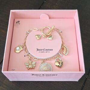 Juicy Couture Gold Charm Bracelet with Heart and Crown
